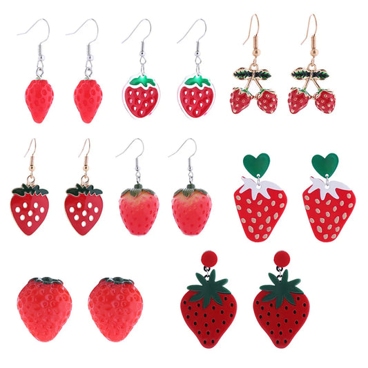 1 Pair Cute Fruit Strawberry Enamel Arylic Alloy Resin Earrings