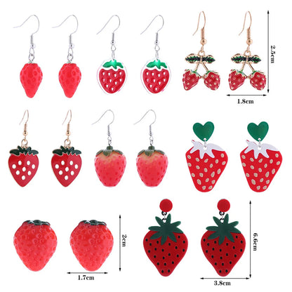 1 Pair Cute Fruit Strawberry Enamel Arylic Alloy Resin Earrings