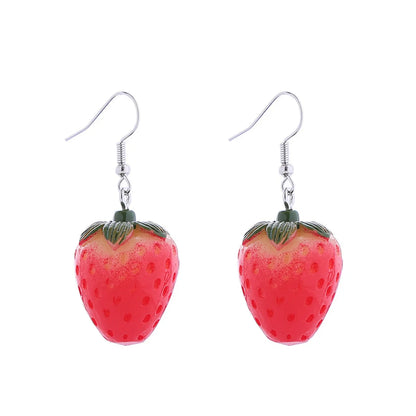 1 Pair Cute Fruit Strawberry Enamel Arylic Alloy Resin Earrings