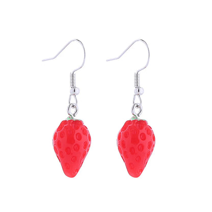 1 Pair Cute Fruit Strawberry Enamel Arylic Alloy Resin Earrings