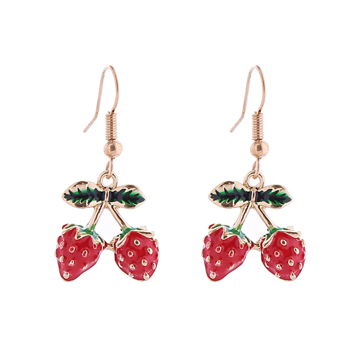 1 Pair Cute Fruit Strawberry Enamel Arylic Alloy Resin Earrings