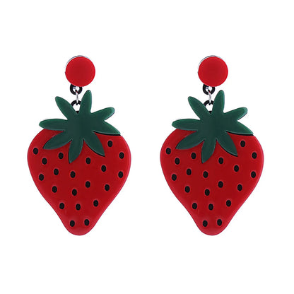 1 Pair Cute Fruit Strawberry Enamel Arylic Alloy Resin Earrings