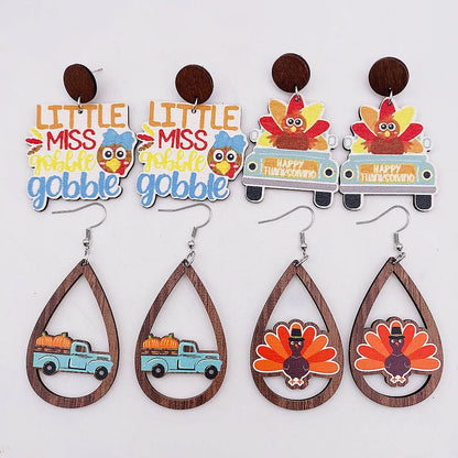 1 Pair Cute Funny Cartoon Character Leaf Water Droplets Wood Drop Earrings