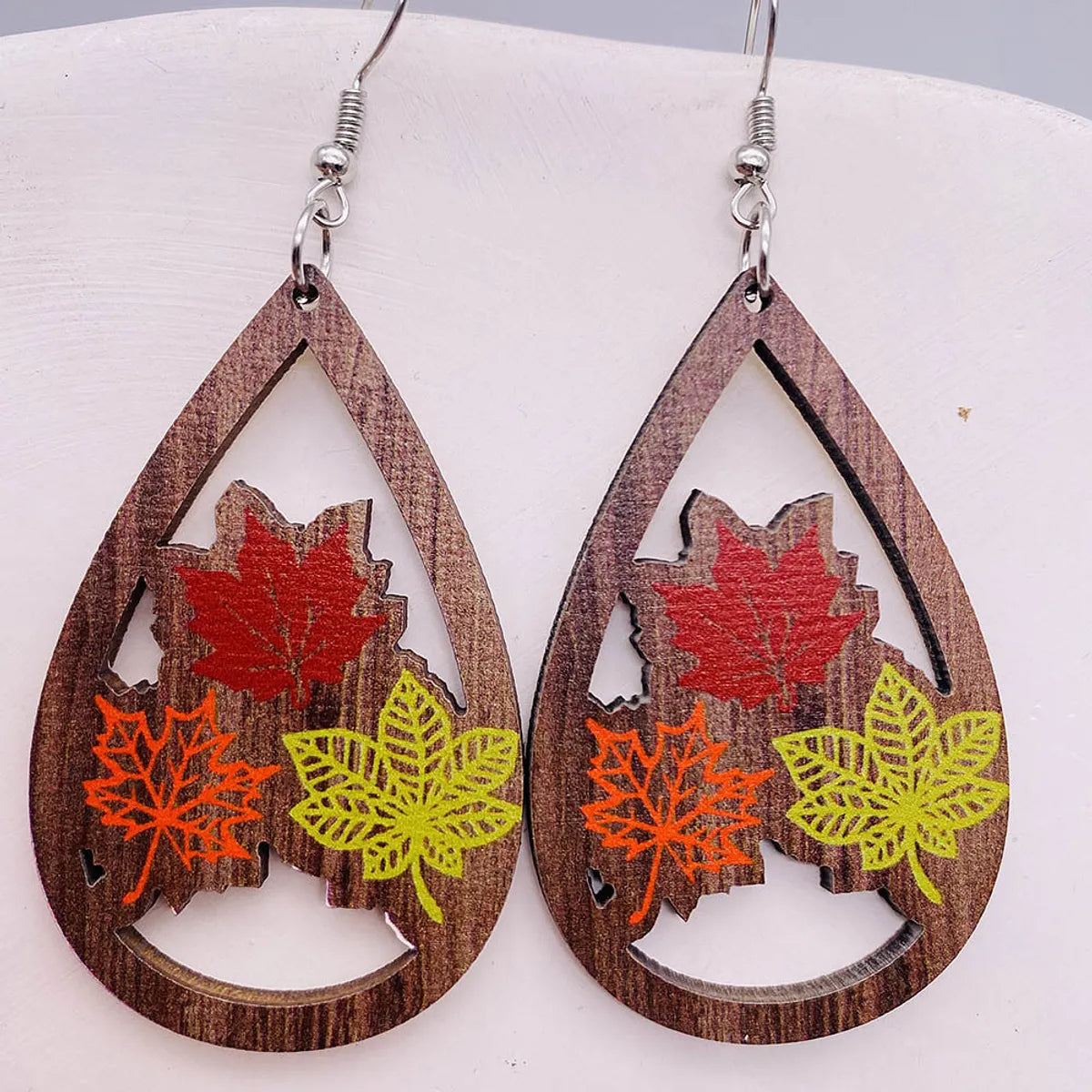 1 Pair Cute Funny Cartoon Character Leaf Water Droplets Wood Drop Earrings