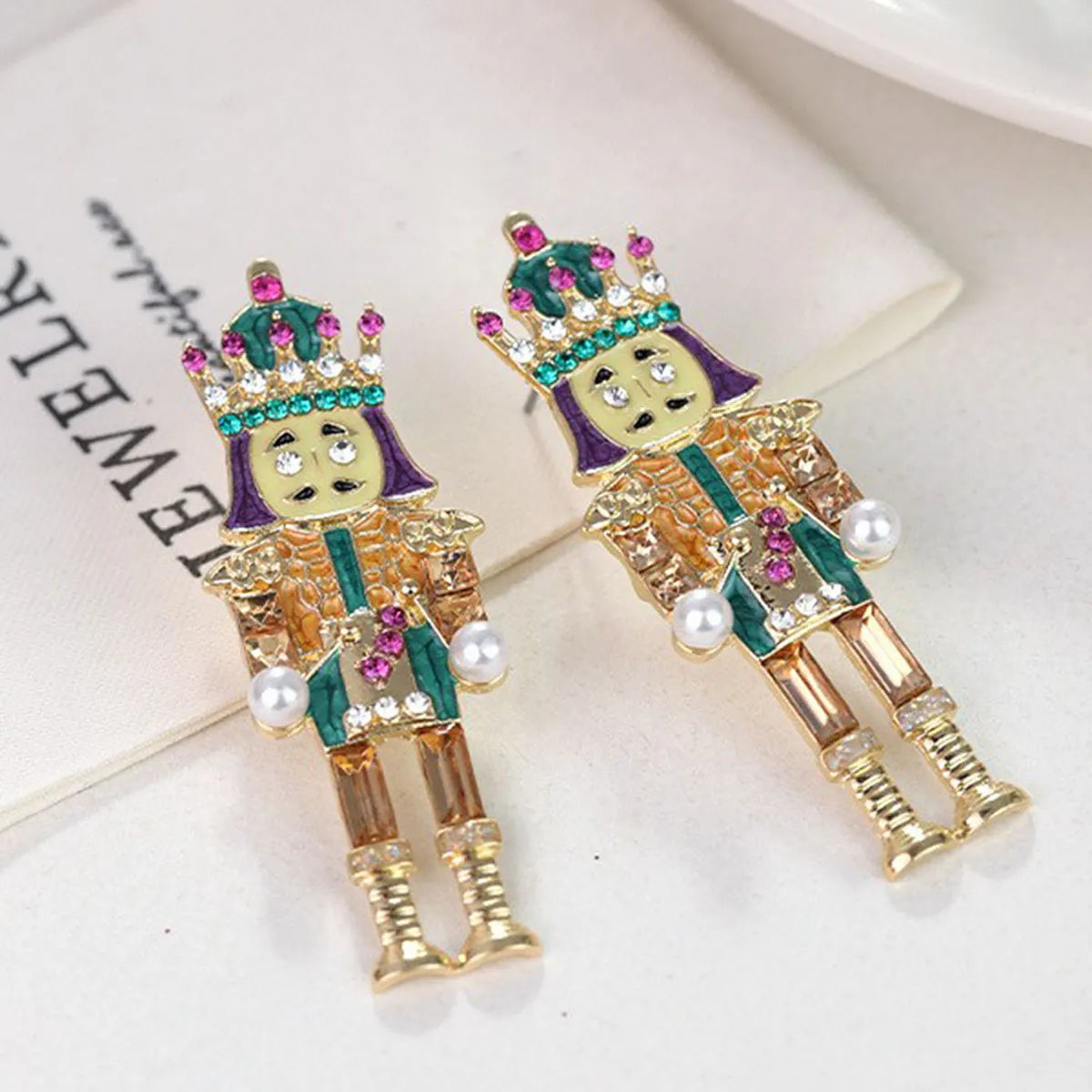 1 Pair Cute Funny Classic Style Cartoon Character Nutcracker Inlay Alloy Seed Bead Drop Earrings