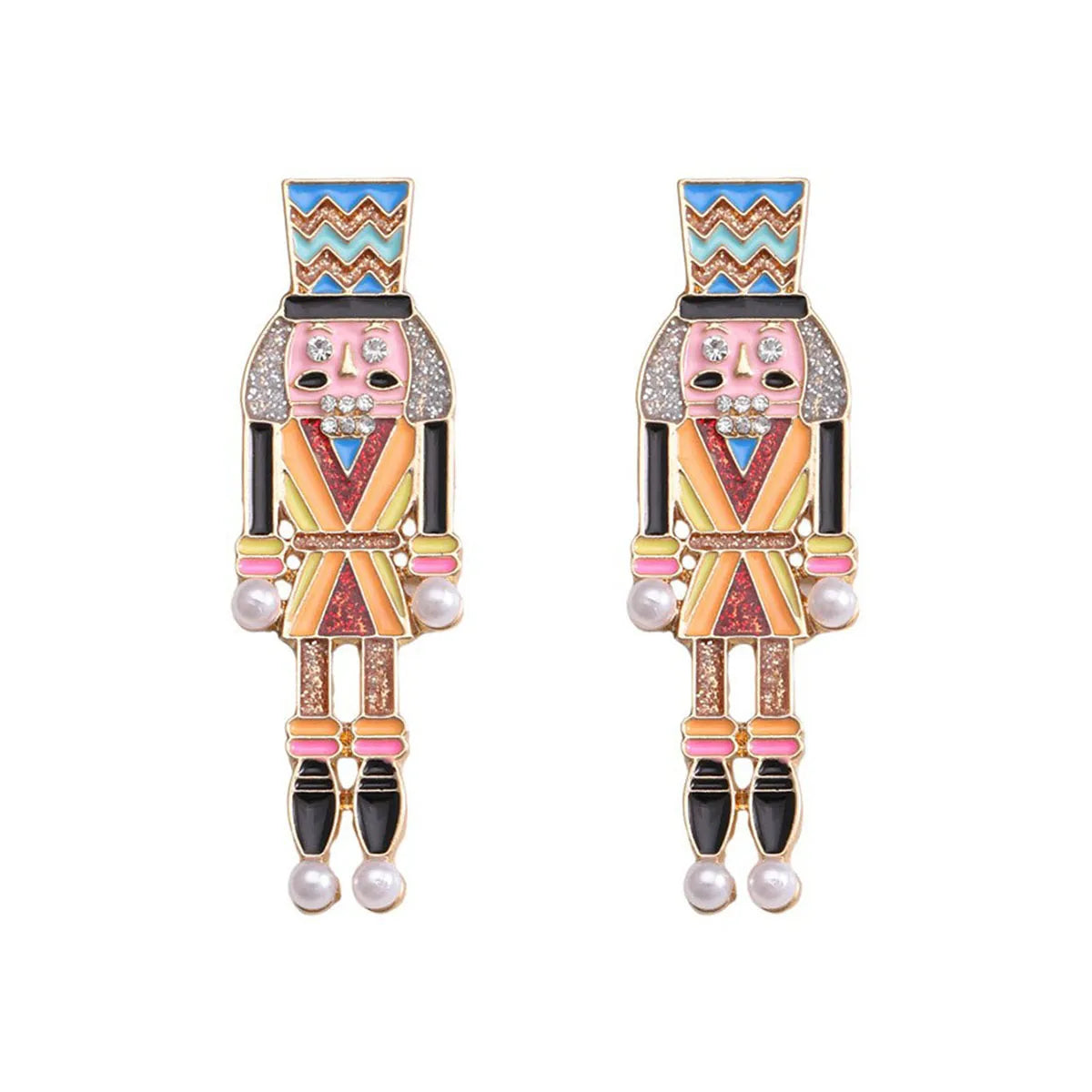 1 Pair Cute Funny Classic Style Cartoon Character Nutcracker Inlay Alloy Seed Bead Drop Earrings