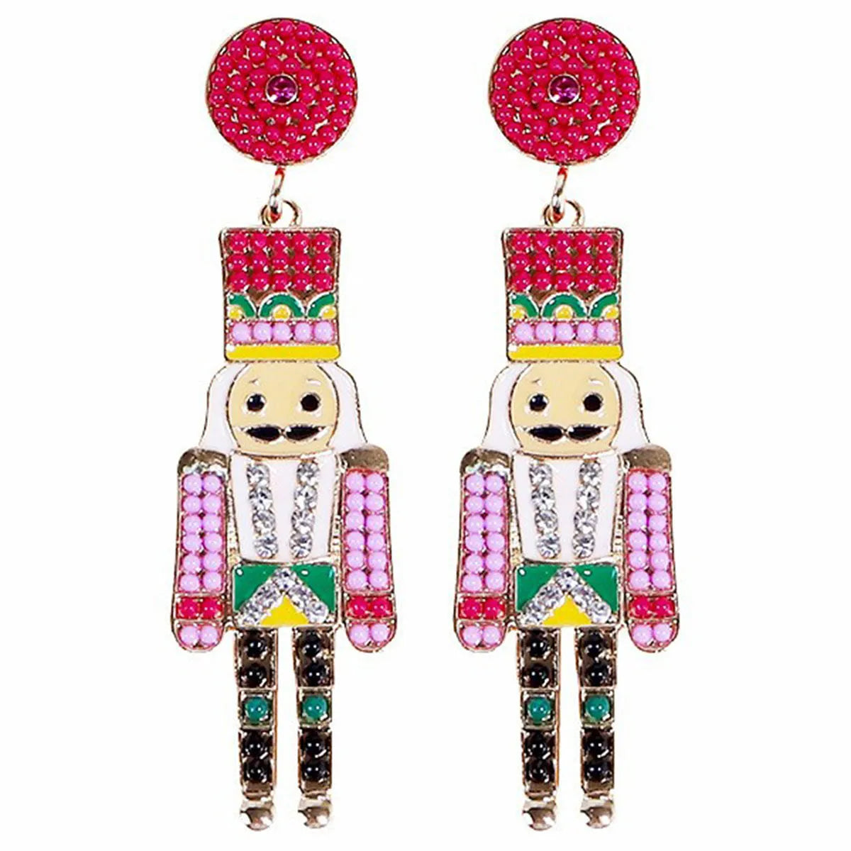 1 Pair Cute Funny Classic Style Cartoon Character Nutcracker Inlay Alloy Seed Bead Drop Earrings