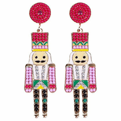 1 Pair Cute Funny Classic Style Cartoon Character Nutcracker Inlay Alloy Seed Bead Drop Earrings