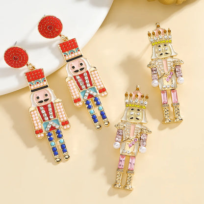 1 Pair Cute Funny Classic Style Cartoon Character Nutcracker Inlay Alloy Seed Bead Drop Earrings