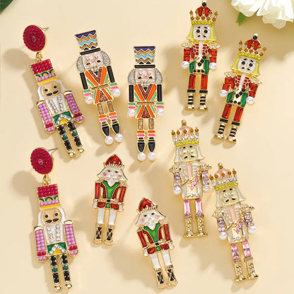 1 Pair Cute Funny Classic Style Cartoon Character Nutcracker Inlay Alloy Seed Bead Drop Earrings