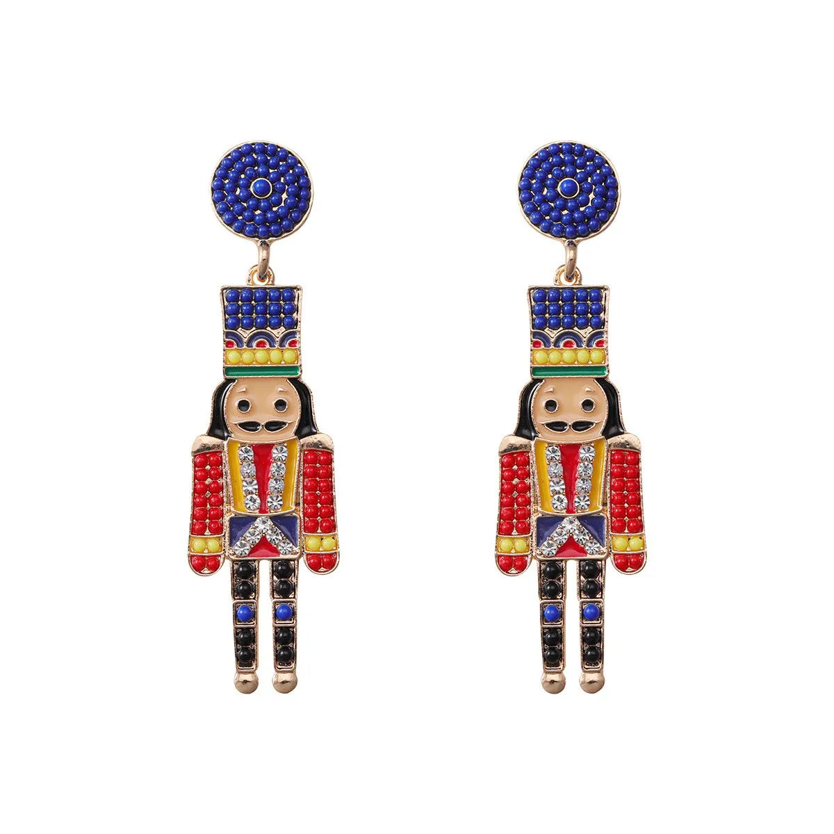 1 Pair Cute Funny Classic Style Cartoon Character Nutcracker Inlay Alloy Seed Bead Drop Earrings