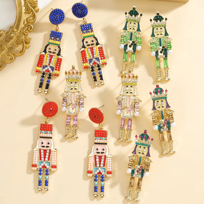 1 Pair Cute Funny Classic Style Cartoon Character Nutcracker Inlay Alloy Seed Bead Drop Earrings