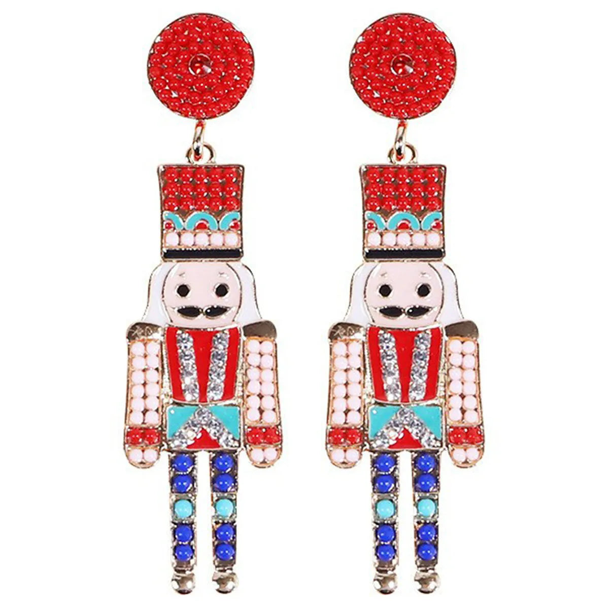 1 Pair Cute Funny Classic Style Cartoon Character Nutcracker Inlay Alloy Seed Bead Drop Earrings