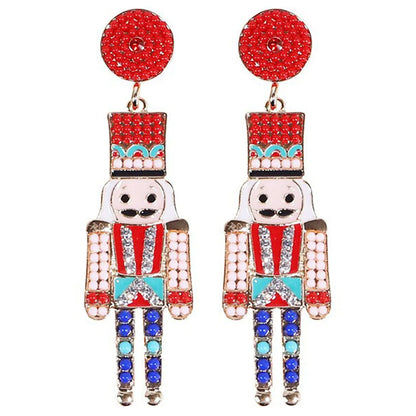 1 Pair Cute Funny Classic Style Cartoon Character Nutcracker Inlay Alloy Seed Bead Drop Earrings