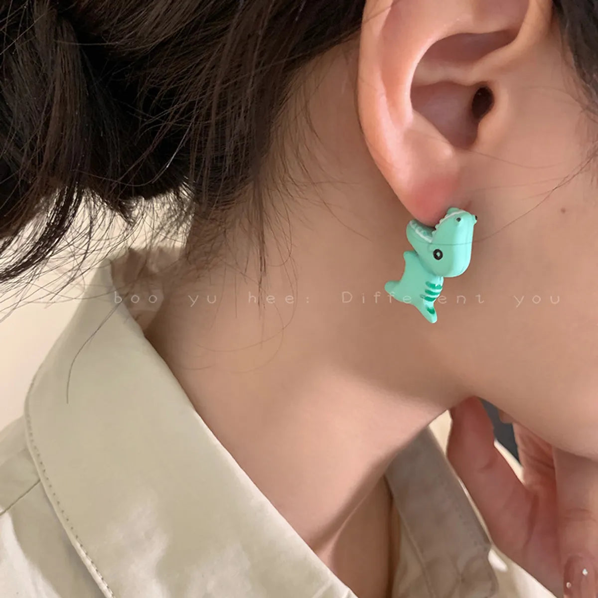 1 Pair Cute Funny Dog Dinosaur Shark Enamel Copper Ear Studs