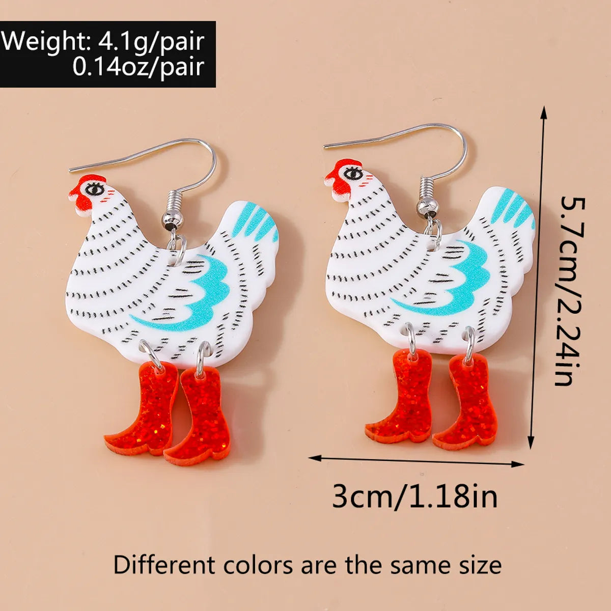 1 Pair Cute Funny Hen Zinc Alloy Drop Earrings