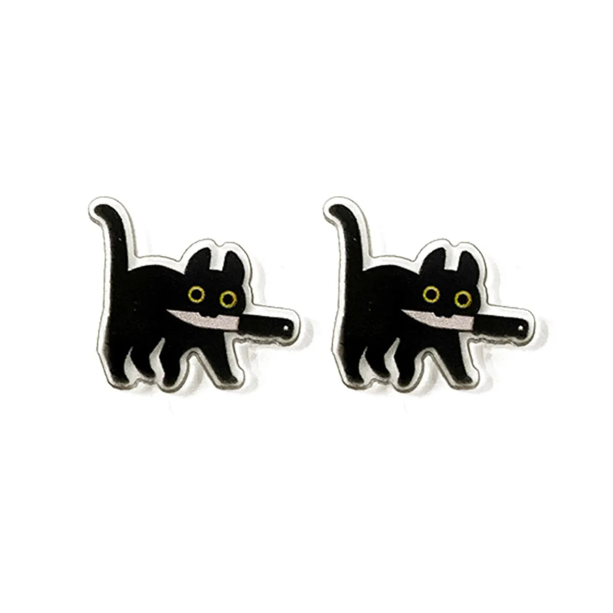 1 Pair Cute Funny Knife Cat Arylic Ear Studs