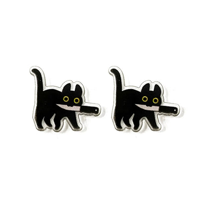 1 Pair Cute Funny Knife Cat Arylic Ear Studs