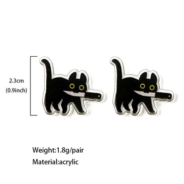 1 Pair Cute Funny Knife Cat Arylic Ear Studs