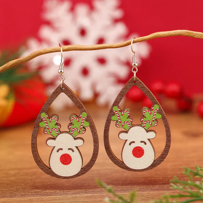 1 Pair Cute Funny Pastoral Santa Claus Plating Hollow Out Wood Silver Plated Earrings