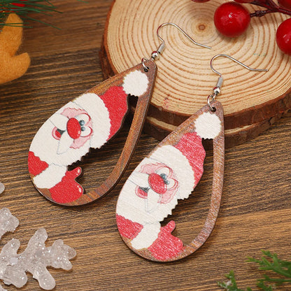 1 Pair Cute Funny Pastoral Santa Claus Plating Hollow Out Wood Silver Plated Earrings