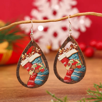 1 Pair Cute Funny Pastoral Santa Claus Plating Hollow Out Wood Silver Plated Earrings