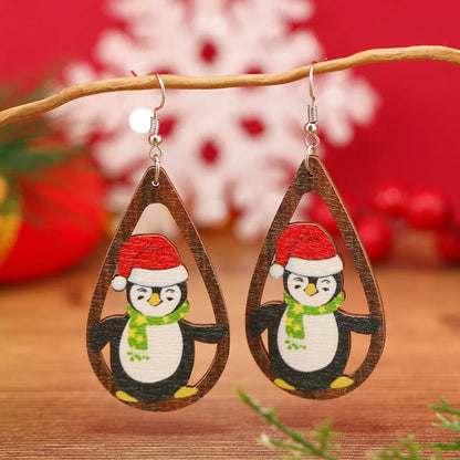 1 Pair Cute Funny Pastoral Santa Claus Plating Hollow Out Wood Silver Plated Earrings