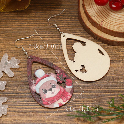 1 Pair Cute Funny Pastoral Santa Claus Plating Hollow Out Wood Silver Plated Earrings