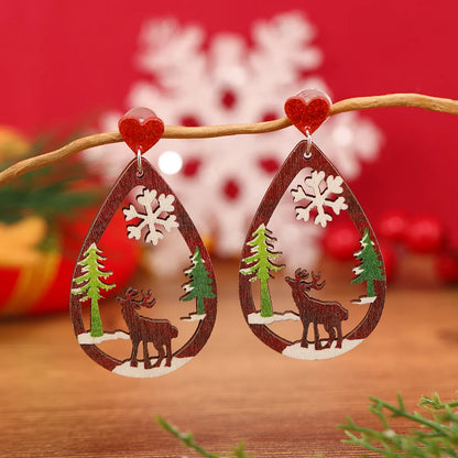 1 Pair Cute Funny Pastoral Santa Claus Plating Hollow Out Wood Silver Plated Earrings