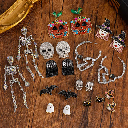 1 Pair Cute Funny Pumpkin Bat Skull Alloy Drop Earrings