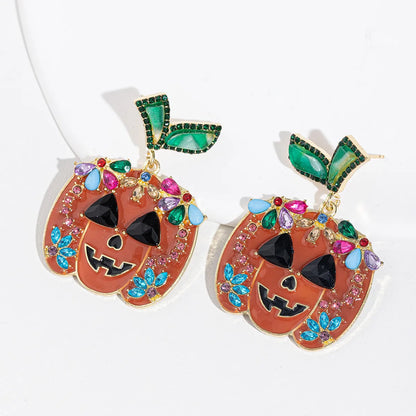 1 Pair Cute Funny Pumpkin Bat Skull Alloy Drop Earrings