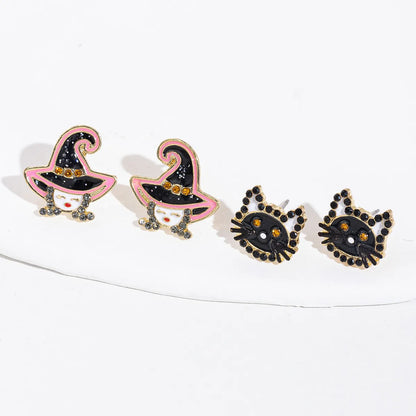 1 Pair Cute Funny Pumpkin Bat Skull Alloy Drop Earrings