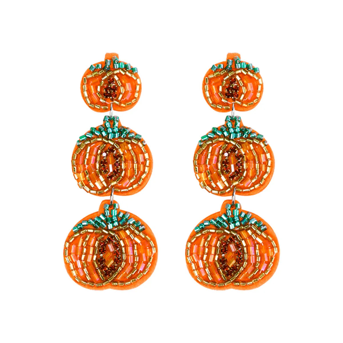 1 Pair Cute Funny Pumpkin Color Block Plastic Drop Earrings