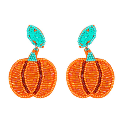 1 Pair Cute Funny Pumpkin Color Block Plastic Drop Earrings