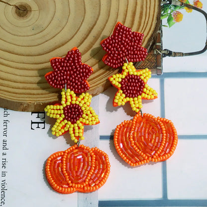 1 Pair Cute Funny Pumpkin Color Block Plastic Drop Earrings