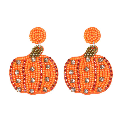 1 Pair Cute Funny Pumpkin Color Block Plastic Drop Earrings