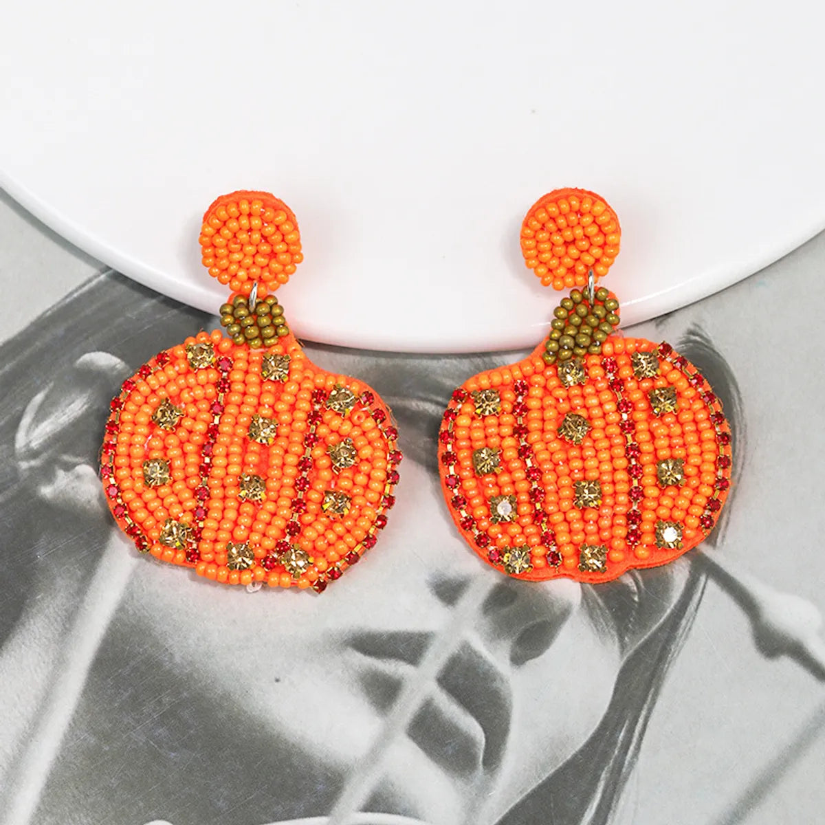 1 Pair Cute Funny Pumpkin Color Block Plastic Drop Earrings