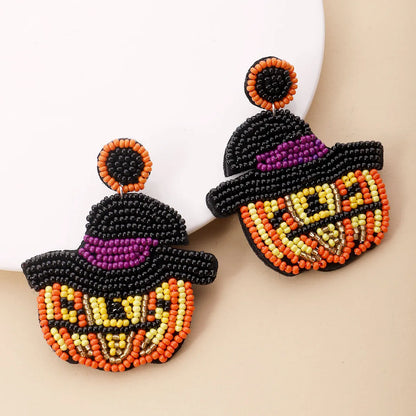 1 Pair Cute Funny Pumpkin Color Block Plastic Drop Earrings