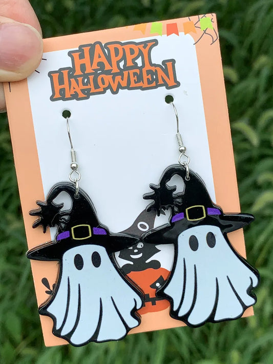 1 Pair Cute Funny Pumpkin Ghost Arylic Drop Earrings