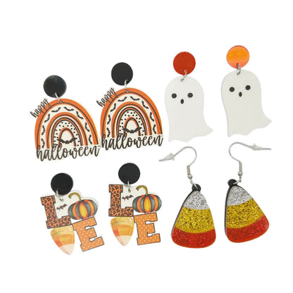 1 Pair Cute Funny Pumpkin Letter Ghost Arylic Drop Earrings