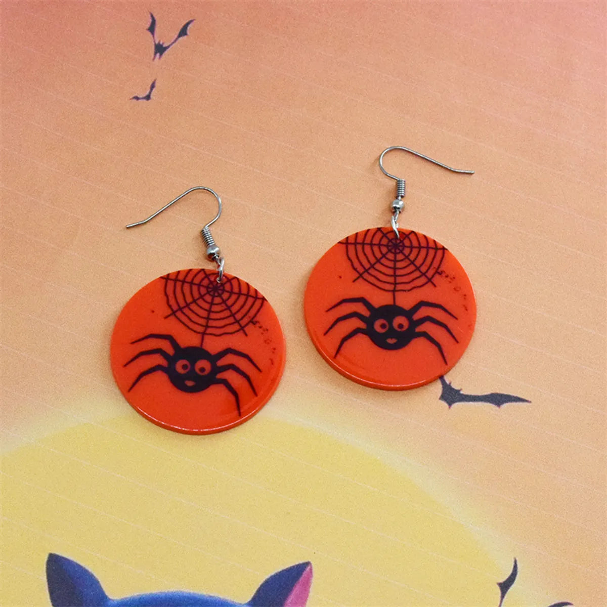 1 Pair Cute Funny Pumpkin Spider Web Arylic Drop Earrings