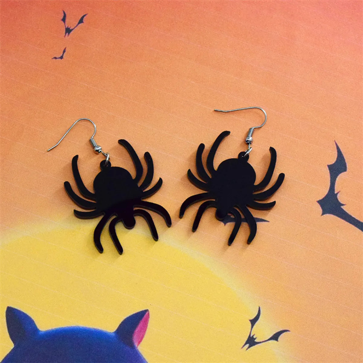 1 Pair Cute Funny Pumpkin Spider Web Arylic Drop Earrings