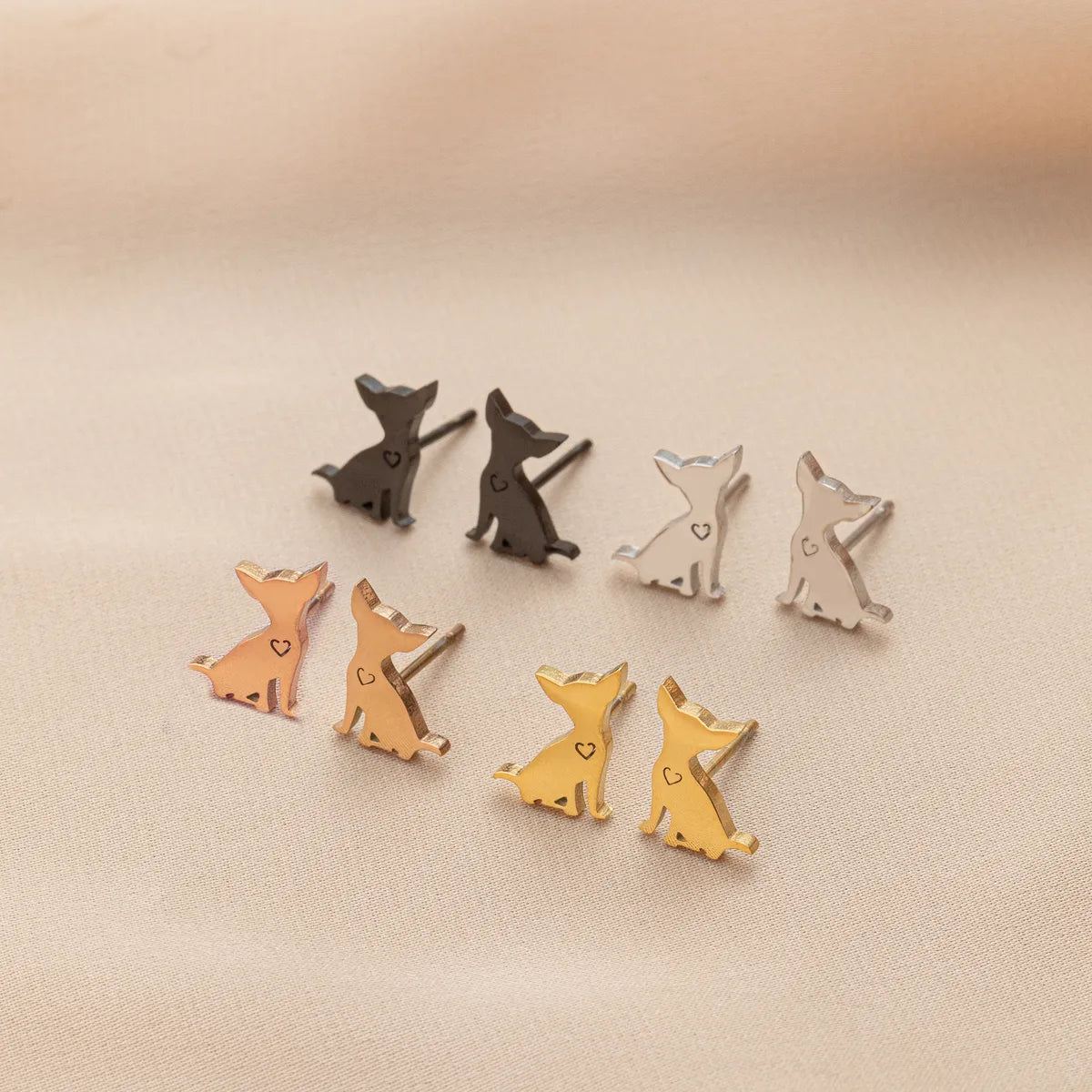 1 Pair Cute Funny Simple Style Dog Cat Irregular Polishing Plating 304 Stainless Steel 18K Gold Plated Ear Studs