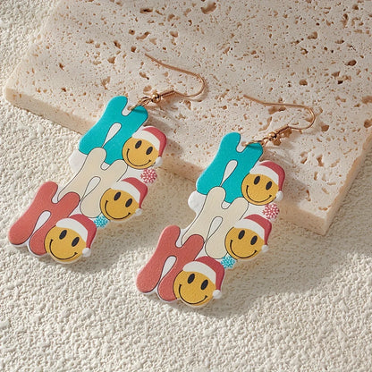 1 Pair Cute Funny Simple Style Smile Face Christmas Hat Letter Arylic Drop Earrings