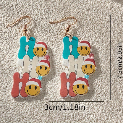 1 Pair Cute Funny Simple Style Smile Face Christmas Hat Letter Arylic Drop Earrings