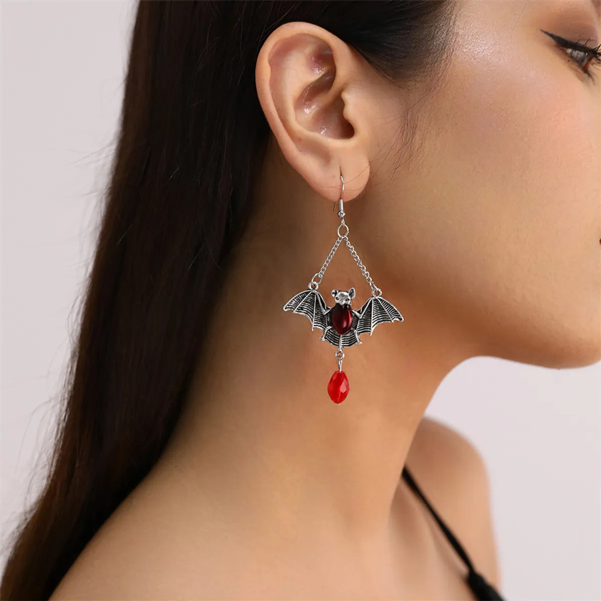 1 Pair Cute Funny Spider Skull Plating Metal Drop Earrings