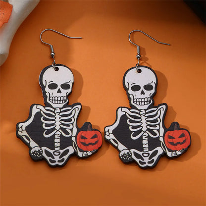 1 Pair Cute Funny Spider Skull Plating Metal Drop Earrings