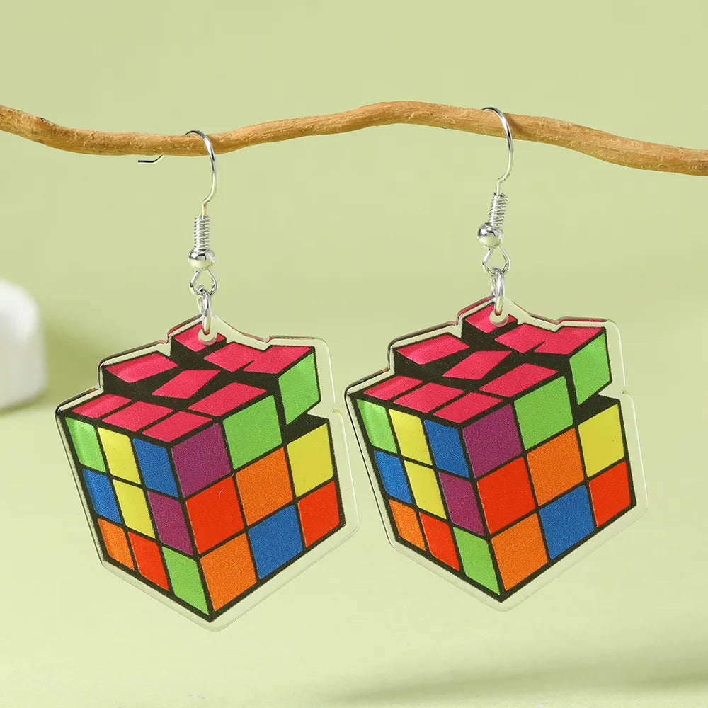 1 Pair Cute Funny Streetwear Color Block Arylic Drop Earrings