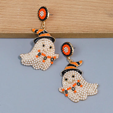 1 Pair Cute Funny Sweet Ghost Alloy Seed Bead Drop Earrings