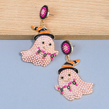 1 Pair Cute Funny Sweet Ghost Alloy Seed Bead Drop Earrings